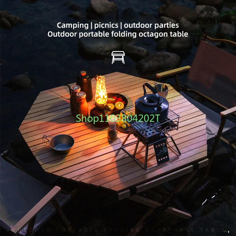 

Outdoor Table Chair Folding Portable Set Picnic Octagonal Egg Roll Table Solid Wood Super Light Barbecue Table Camping Supplies