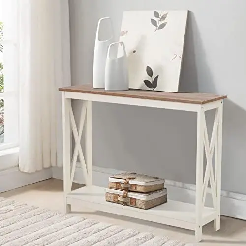 

Sophia & William Console Table with Shelf, 2 Tier Farmhouse Sofa Table for Entryway, Hallway, Living Room, Ivory+Oak Tea table