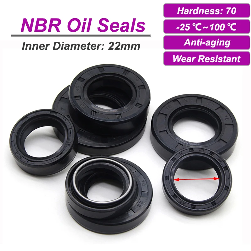 2/5/10pcs Black NBR Oil Seals ID 22mm TC-22*32/35/38/40/42/45/47/48/50/52*5/7/8/10mm Nitrile Rubber Shaft Double Lip Gasket