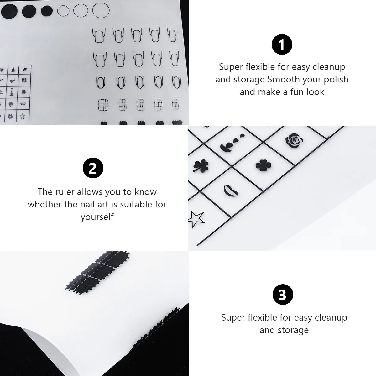 

Silicone Nail Art Mat Manicure Mat Stamping Plate Polish Practice Pad Decal Guide Ruler Foldable Clean (Pattern B)