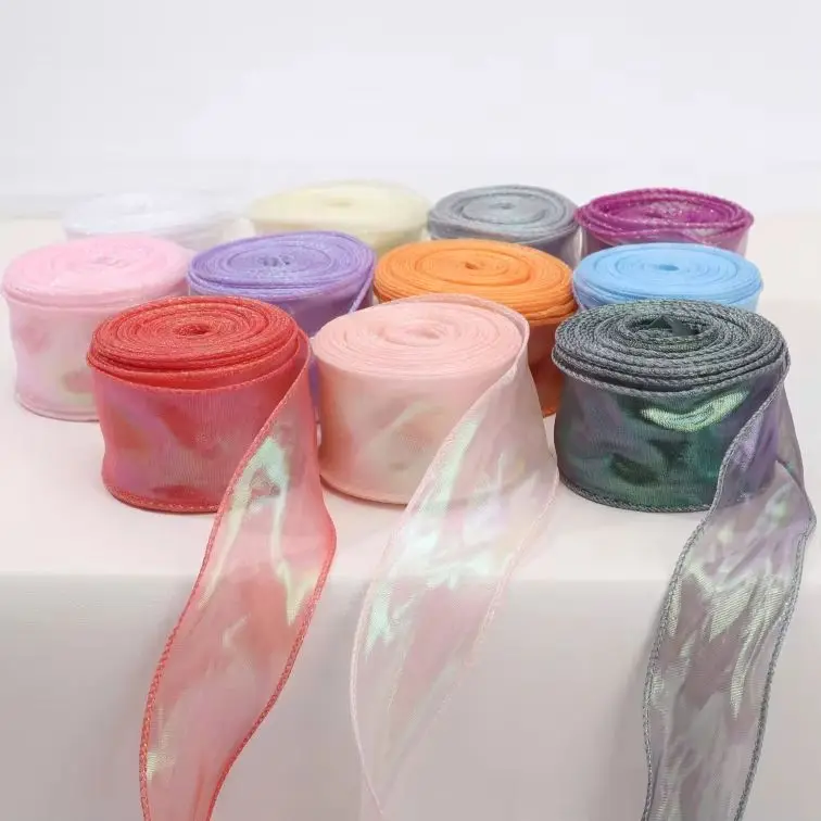 4cm 1Yard Fishtail Organza Satin Ribbon Reflective Iridescent Wavy Edge Ribbon for Gift Wrapping DIY Bow Craft Gift Wrapping view 3