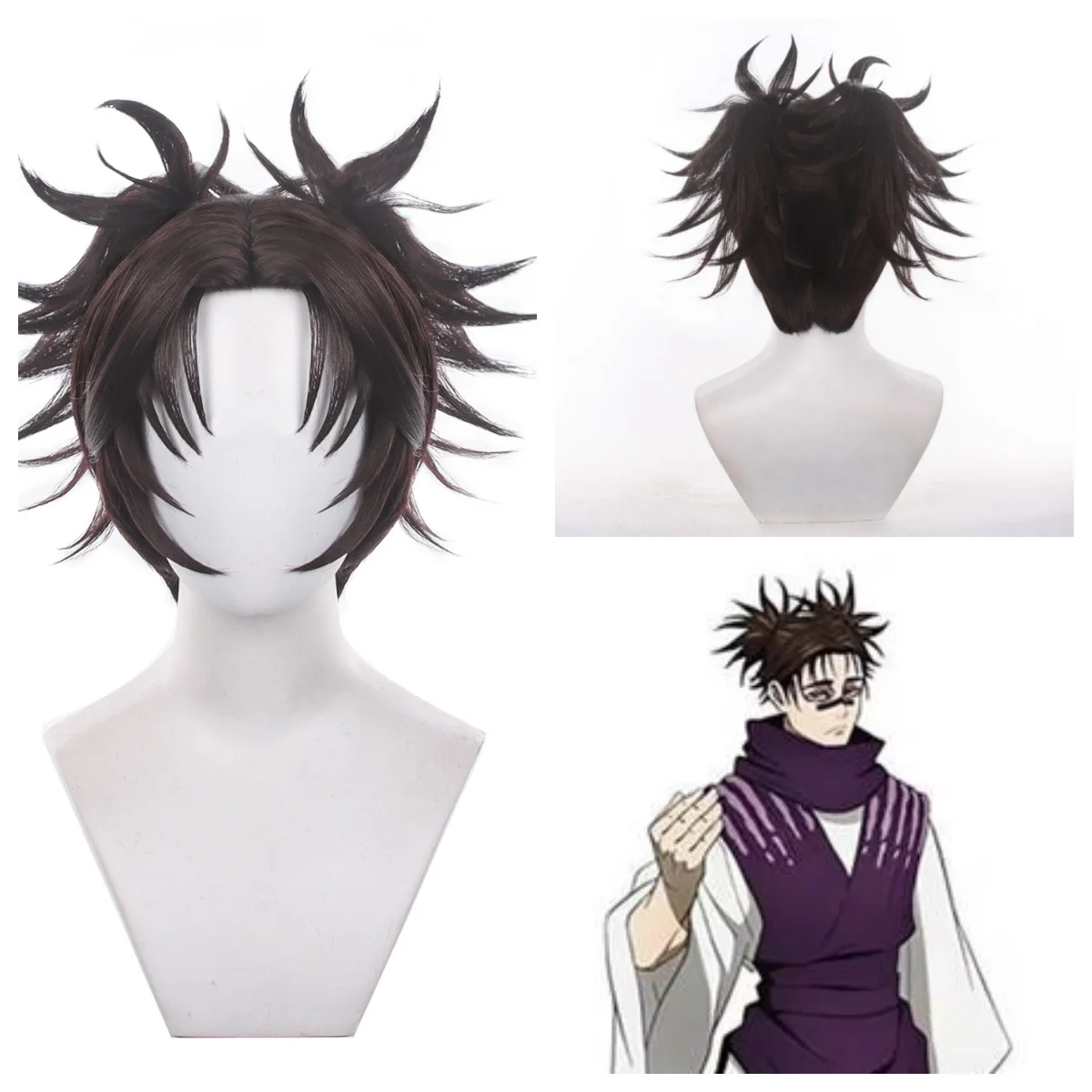 Anime Jujutsu Kaisen Choso Cosplay Synthetic Hair Double Ponytail High Braids Halloween Daily Party Wig + Wig Cap