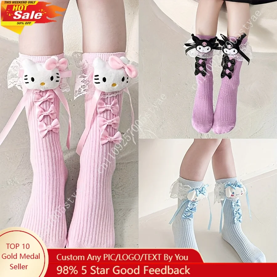 

Hello Kitty Kuromi My Melody Pattern Girls' 1-Pair Mid Calf Sanrio Featuring Classic Characters Socks in Adorable Long Socks