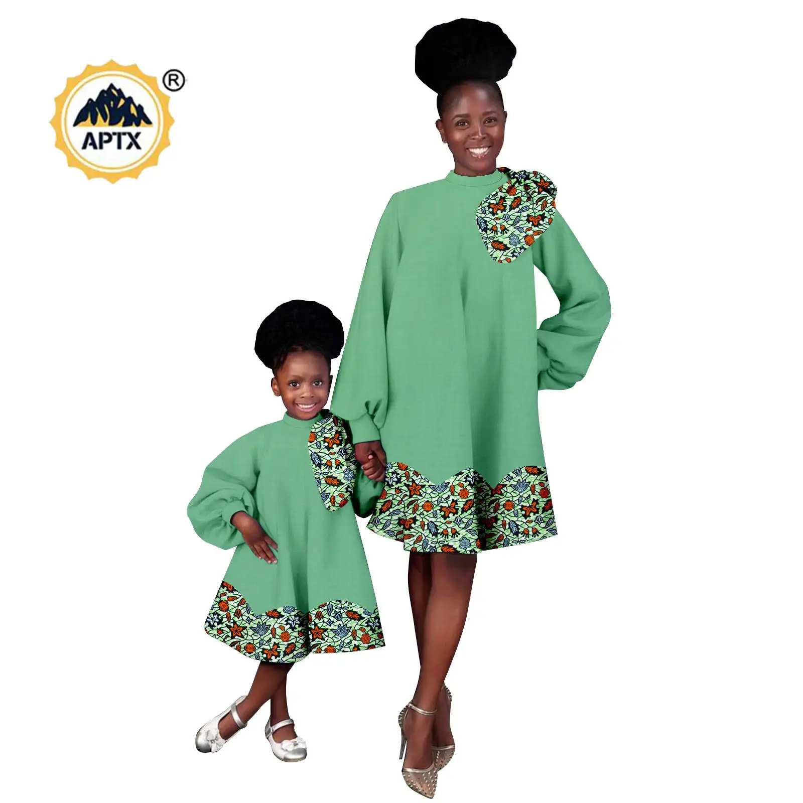African Print Bow A-line Dresses for Women and Girl Family Outfits Dashiki Couple Clothes Mom and Daughter Dress Outwear 25F017