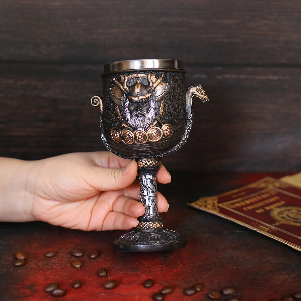 دراكار فايكنغ المحارب التنين سفينة الكأس القدح 200 مللي الفولاذ المقاوم للصدأ و الراتنج الشمال الله أودين كأس النبيذ هدية عيد #4