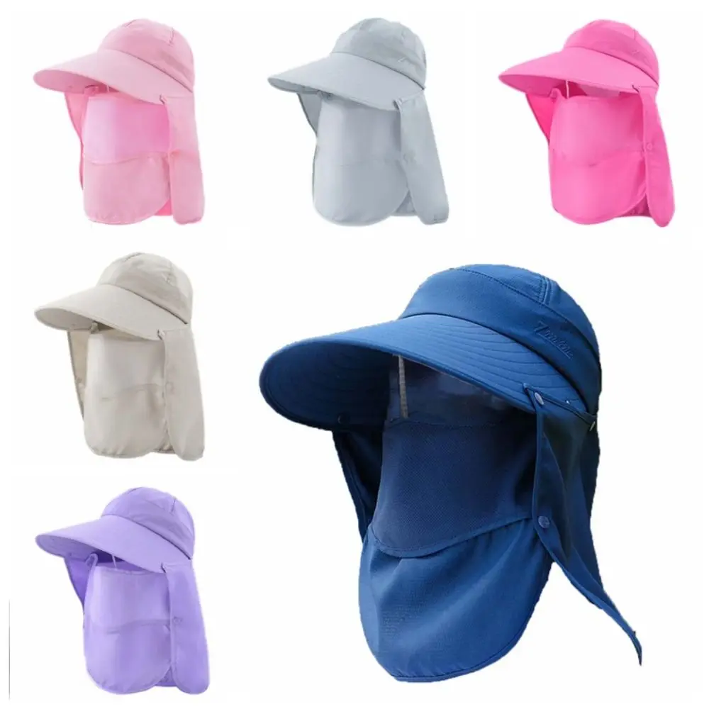 Portable Anti-UV Shawl Mask Hat Wide-Brimmed Face Covering Sunshade Shawl Cap Solid Color Breathable Neck Protection Cap Spring