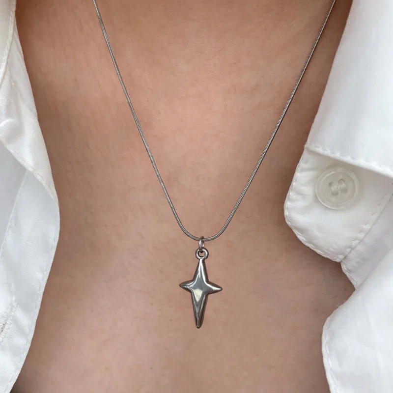 Korean Style Four-Pointed Star Pendent Necklace Simple Girl Clavicle Chain Trendy Girl Wedding Choker Fashion Jewelry Party Gift