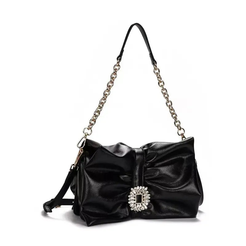 New fashion women's flip design board buckle diamond fixing underarm small square handbag 2025 new bow silk satin horizo​​ntal