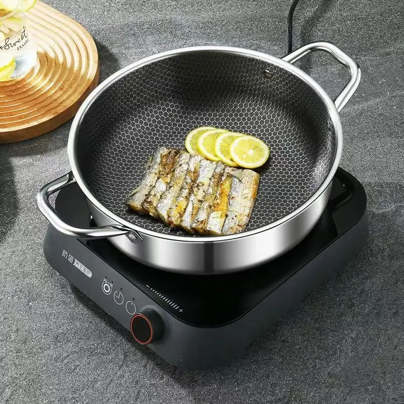 

410 Stainless Steel Soup Pot Wok Frying Pan Honeycomb Bottom Non Stick Pan Induction Cooker Gas Stove General 28/30CM Skillet