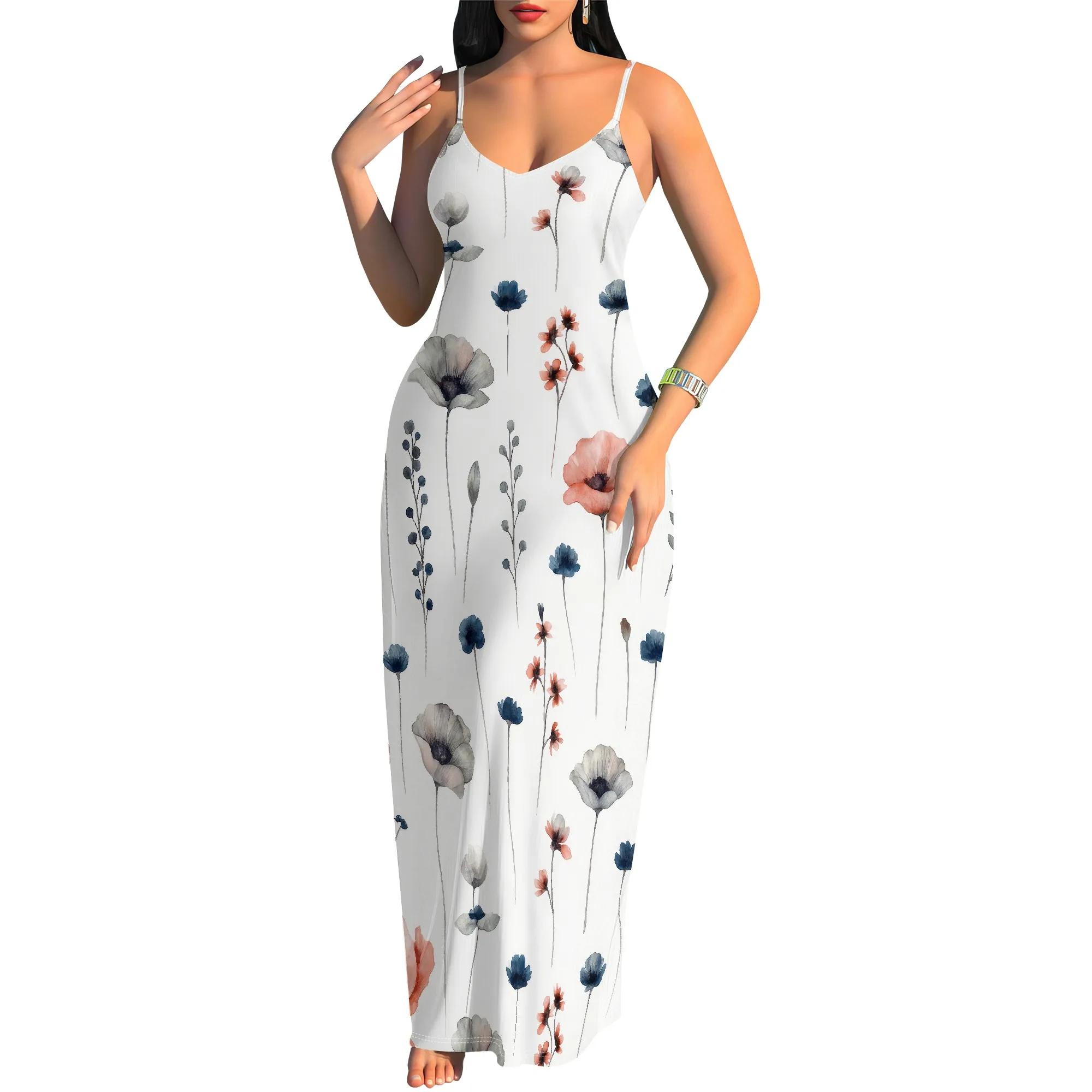 

Women's Summer Casual Sundress Sleeveless Maxi Dress Plus Size Loose Stripes Long Dresses with Pockets