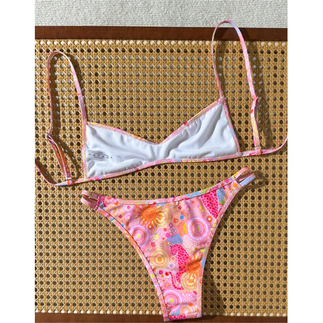 S - XL Bedruckter brasilianischer Bikini, Damen-Badeanzug, zweiteiliges Bikini-Set, Badeanzug mit hohem Beinausschnitt, Badebekleidung, Schwimmanzug V8179 – Detail 4