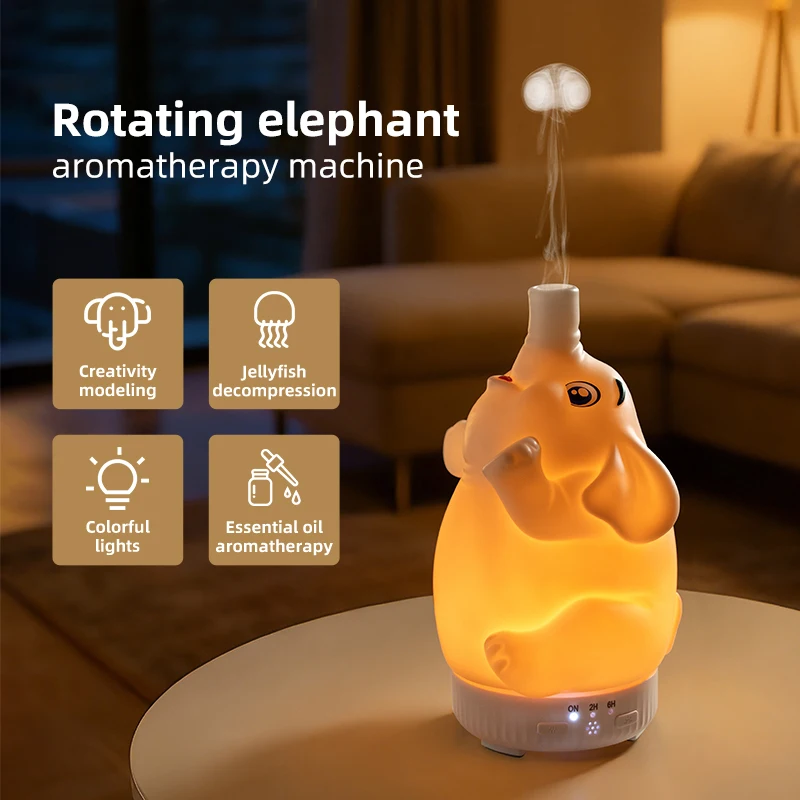 Elephant Shape Aroma Humidifier, Essential Oil Diffuser, 7 Color Light, 2 Timers, Jellyfish & Heavy Mist Modes, Quiet for Home