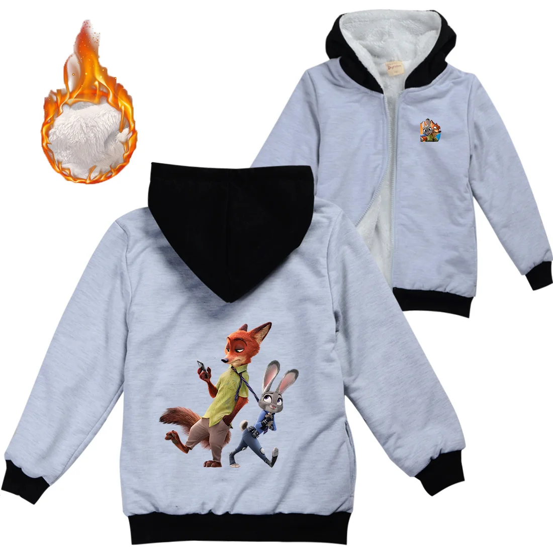 Disney Zootopia Judy Nick Warm Winter Jacket For Boys Girls with Zipper Children Coat Thicken Hooded Sweater Kids Outerwear