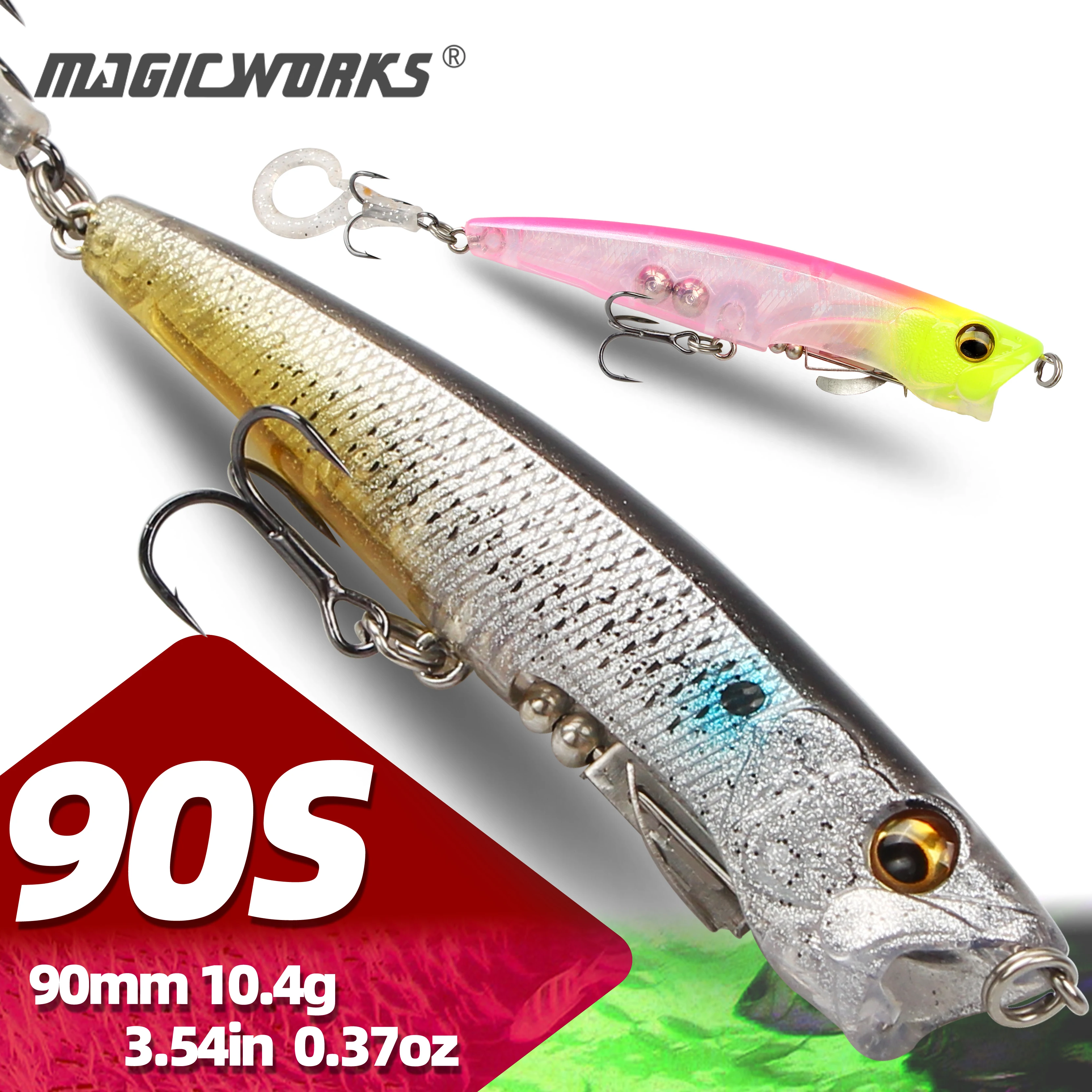 

Magic Works 90mm 10.4g Pencil Popper Sinking Hard Lures Wobbler for Bass Perch Baits Fishing Spinners Artificial Bait Freshwater