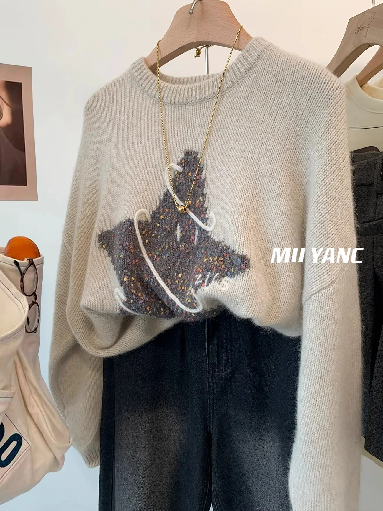 2024 Autumn Winter Lazy Style Long Sleeve Sweater Women O-neck Pullovers Tops Solid Color Loose Casual Knitted Sweater