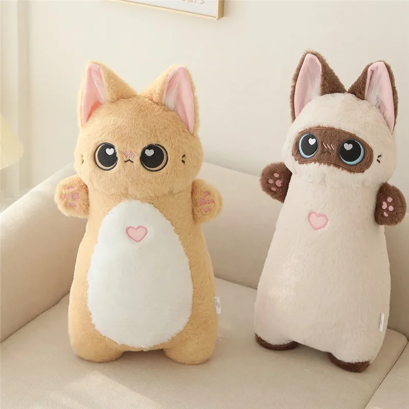 Kawaii Siamese Cat Doll Plush Toy Standing Fluffy Cuddly Long Pillow Cartoon Animal Sleeping Leg Support Pillow Hug Plushie Gift