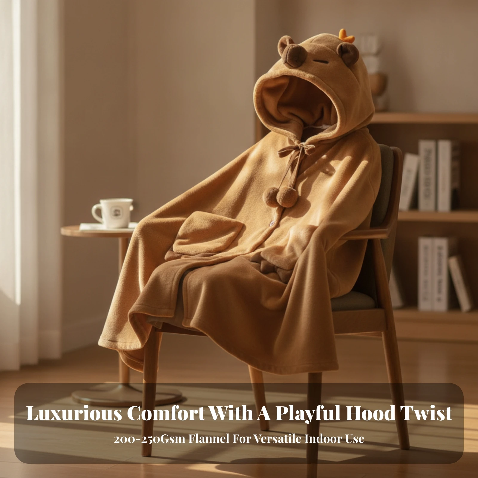 Wearable Blanket Cozy Blanket Cape with Hood Wrap Soft Bedding Snuggly for Universal, Lounging, Naps