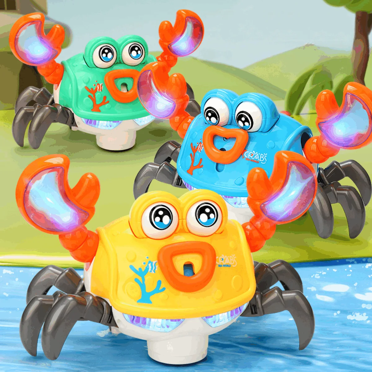 Cangrejo parpadeante Universal eléctrico, música colorida y luz, juguete para gatear de simulación de animales de dibujos animados, regalos de Navidad y Halloween