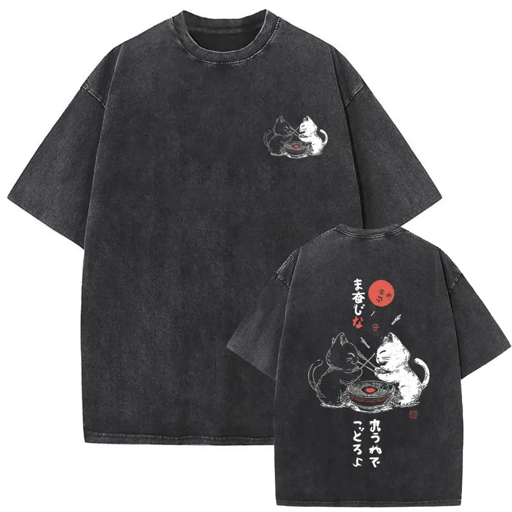 Washed Vintage Japanese Capybara Funny Meme T-shirt Men Women Casual Humor Style T-shirts Male Retro Oversized Cotton T Shirts