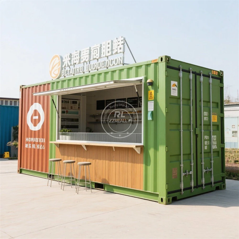 Kedai Kopi Kontainer Prefab 20FT Harga Rendah Custom Made Kontainer Mewah Restoran dan Bar Standar USA