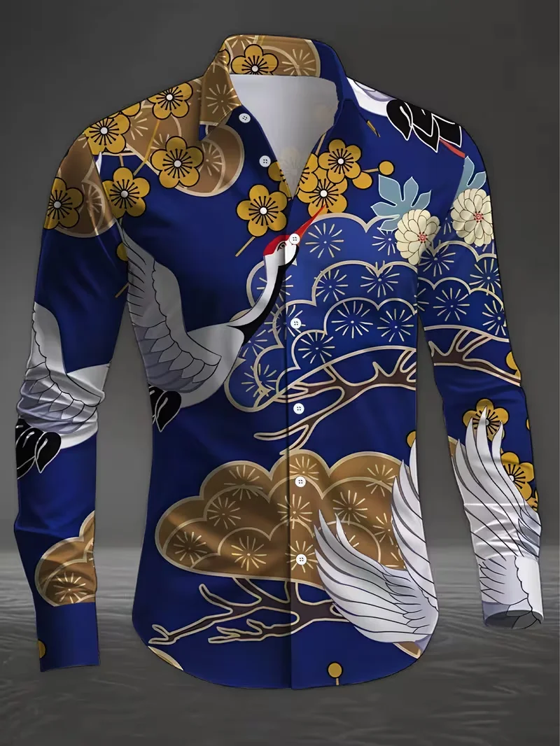 New men's Flower Pattern 3D Printed Shirt With Clover high-quality Casual Long Sleeved Shirt And Lapel Top