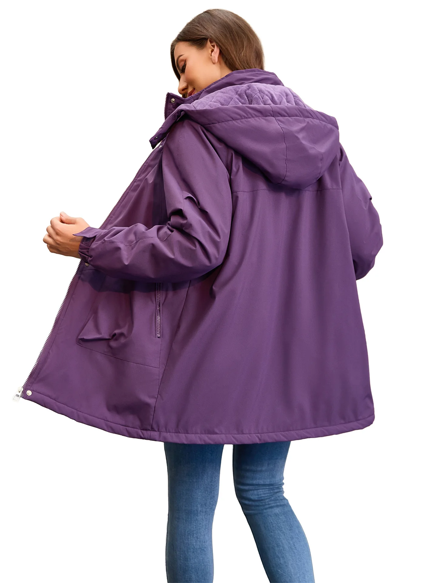 Autumn and Winter Removable Windproof and Warm Mountaineering Jacket Women Clothing Casual Solid Parkas Hooded Coat Women