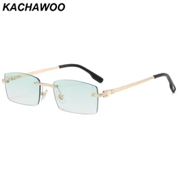 Kachawoo green metal sunglasses rimless male purple brown square sun glasses fashion female no frame European style hot selling