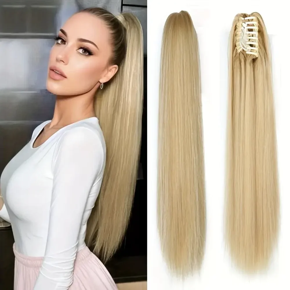 

24 Inch Synthetic Claw Clip On Long Straight Ponytail Hair Extension Multi-Color Options High Ponytail Braid For Women Hairpiece
