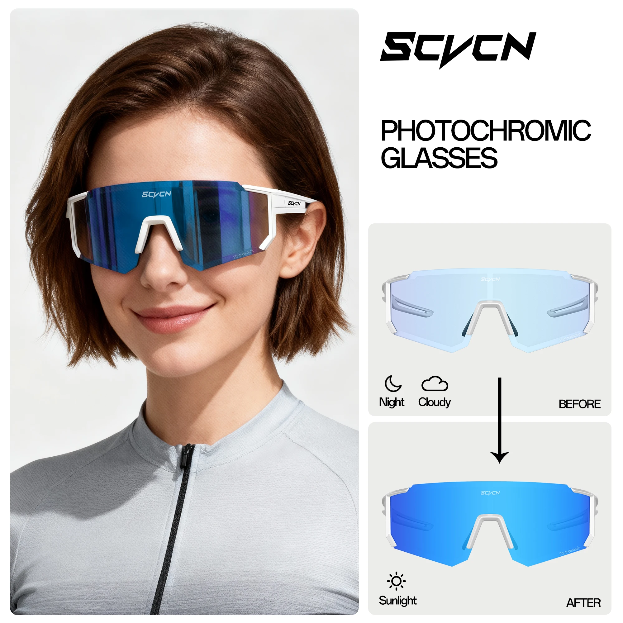 SCVCN Heißer Photochrome Radfahren Gläser Outdoor UV400 Schutz MTB Fahrrad Sonnenbrille Männer Frauen Sport Fahrrad Winddicht Brille – Detail 5