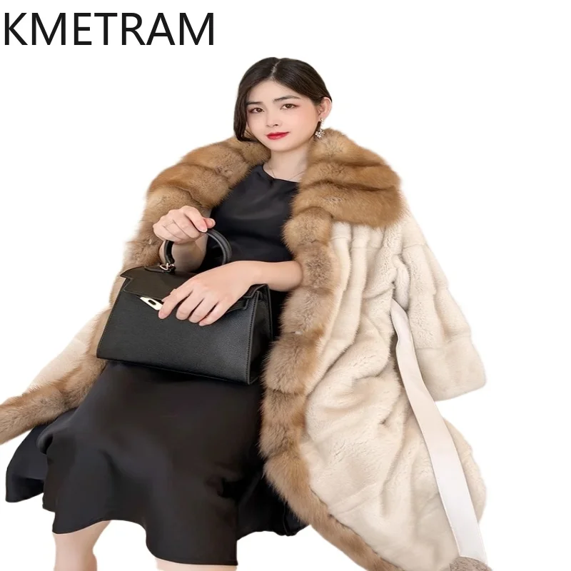 معاطف KMETRAM 100% من فرو المنك المخملي للنساء معطف فرو حقيقي فاخر عالي الجودة لشتاء 2025 ملابس خارجية جديدة سوداء طويلة للنساء #1