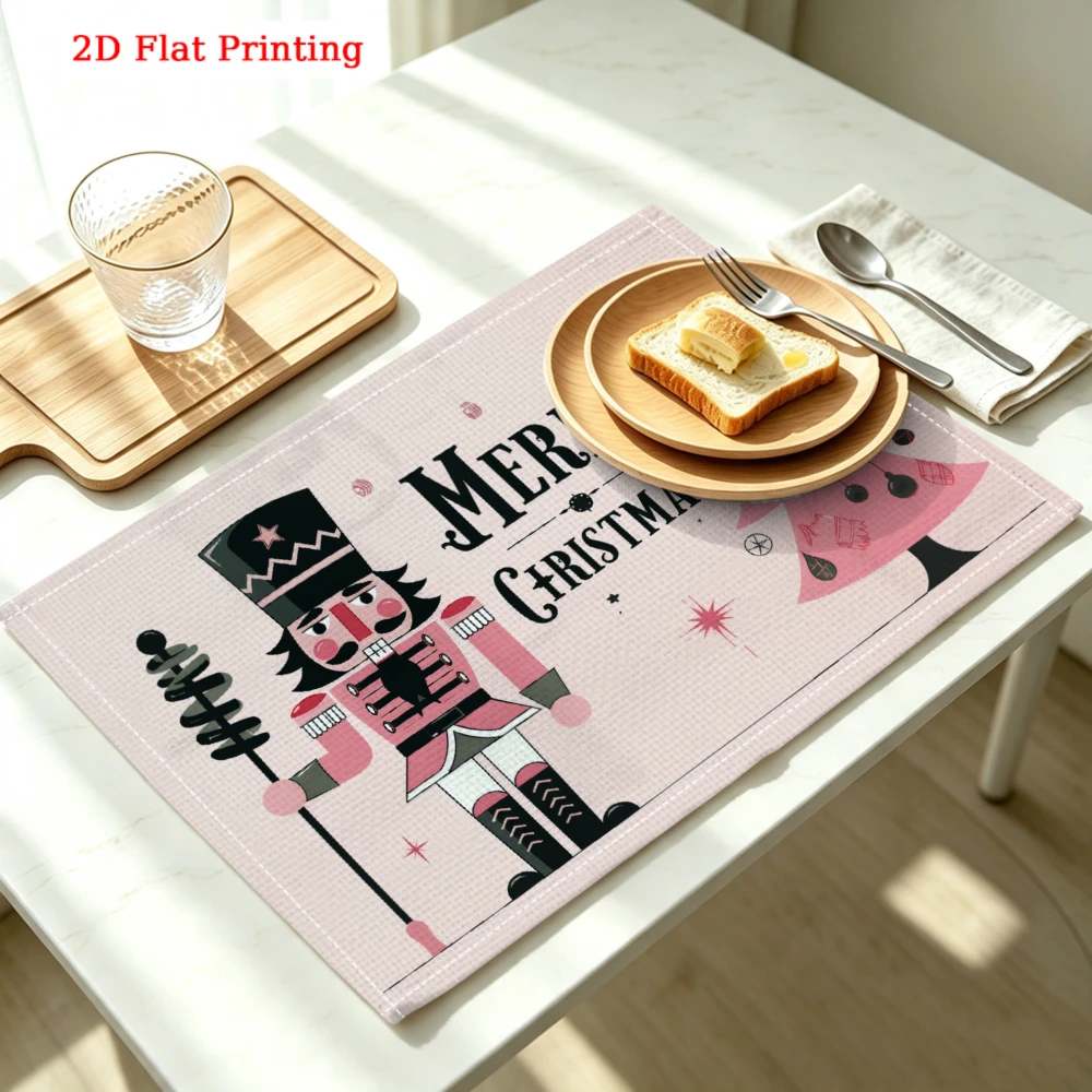 Merry Christmas Nutcracker Tree Design Kitchen Placemat Coaster Linen Pad Dish Coffee Cup Table Mat 30x40cm Home Decor