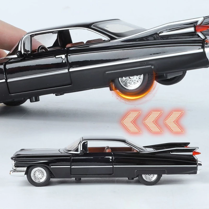 Coche modelo Retro de aleación de Zinc a escala 1/32, sonido y luz, puertas que se pueden abrir, regalo de cumpleaños para niños