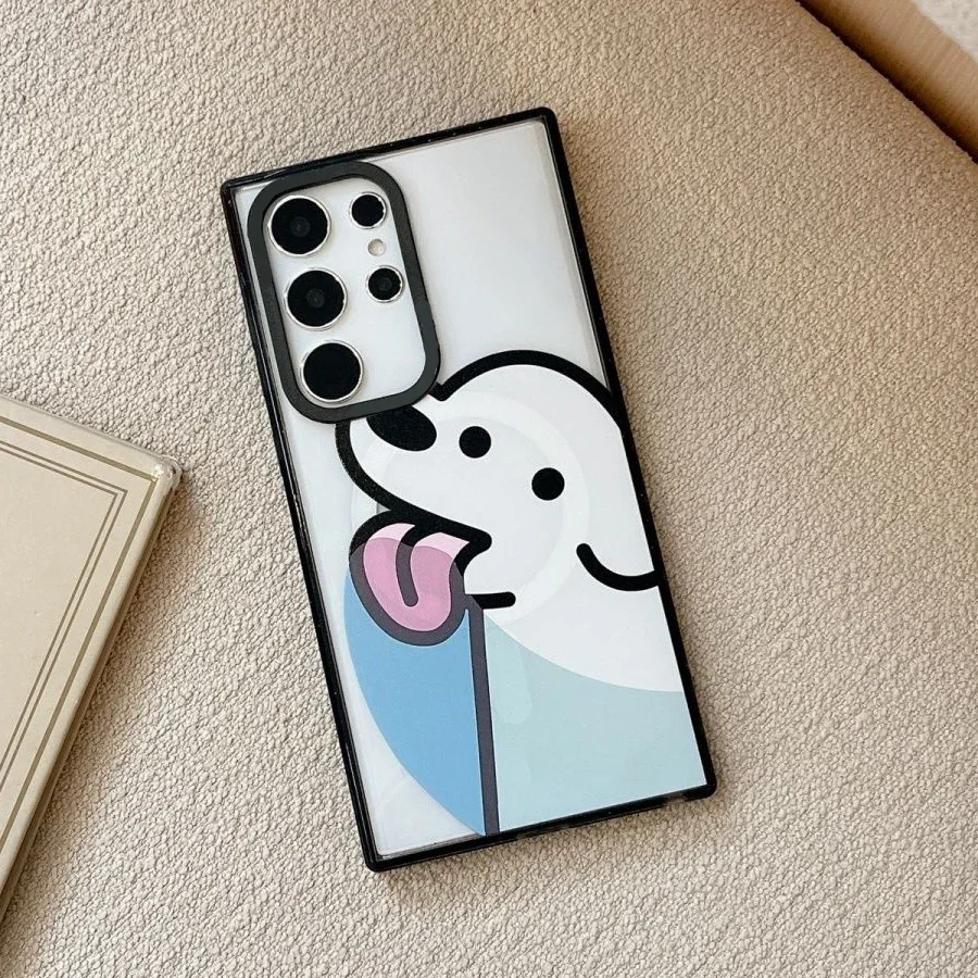 Dog Friend MagSafe Acrylic Border Magnetic Phone Case for Samsung Galaxy S22U S23 U S24 Ultra Cover Protective Shell