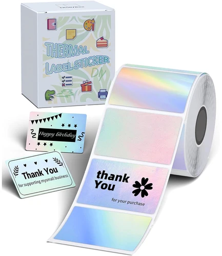 Etiquetas térmicas M110, etiqueta adhesiva autoadhesiva de plata holográfica, etiqueta térmica para tarjeta de agradecimiento, logotipo, nombre, precio, dirección, código QR