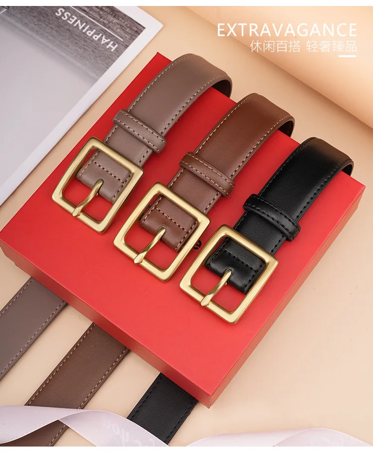 여성을 위한 새로운 정품 가죽 벨트, 다용도 핀 버클 심플한 개성 매칭 청바지 벨트, 캐주얼 틈새 벨트