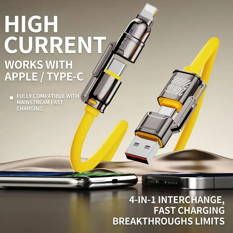 4 In 1 Multi Interface Charging Cable 66W Fast Charge Supports 4 Devices Simultaneously Universal Cord for Travel Outdoor