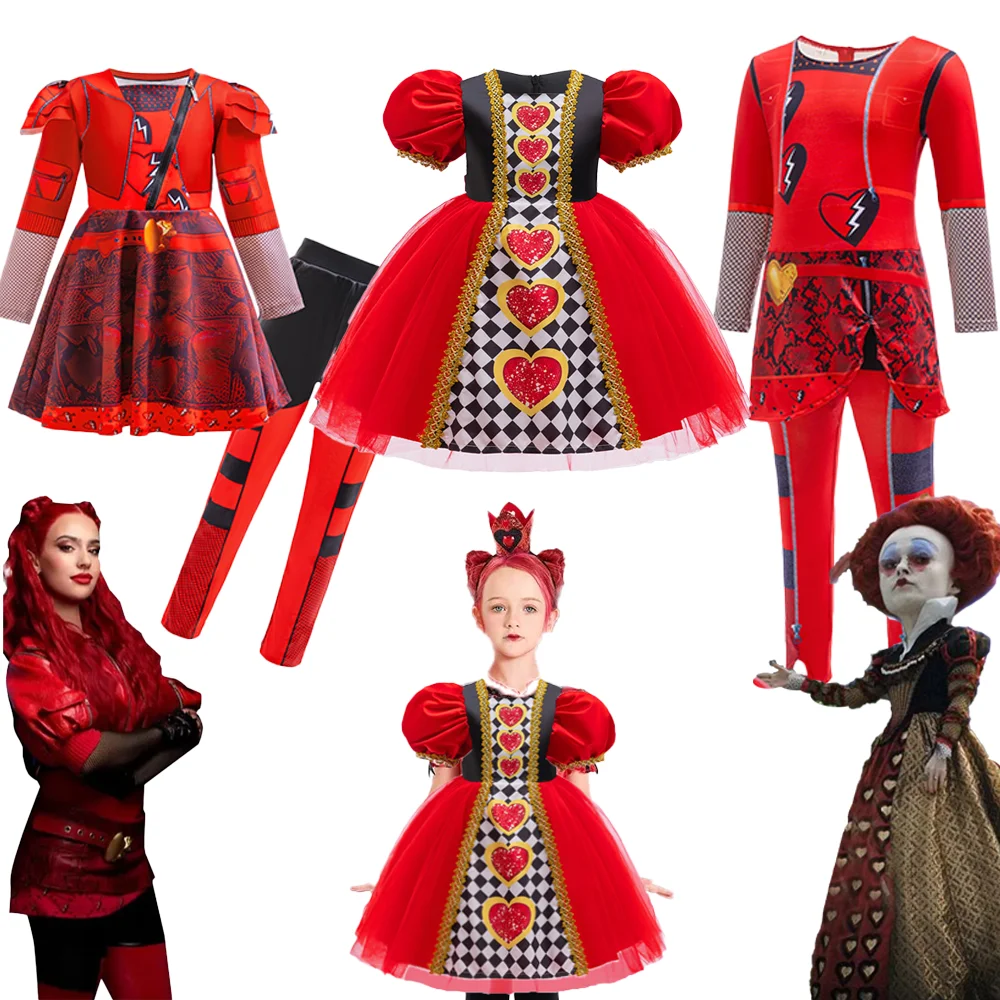 Girls Queen Of Hearts Party Tutu Dress Kids Descendants  The Rise of Red Dresses Girl Fashion Holiday Costumes Children Clothes