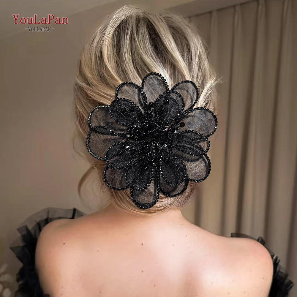 

YouLaPan Pearl Metal Chain Hairpin Beaded Headdress Bride Flower Hair Clip Wedding Women Side Headpieces Colorful Headwear HP888