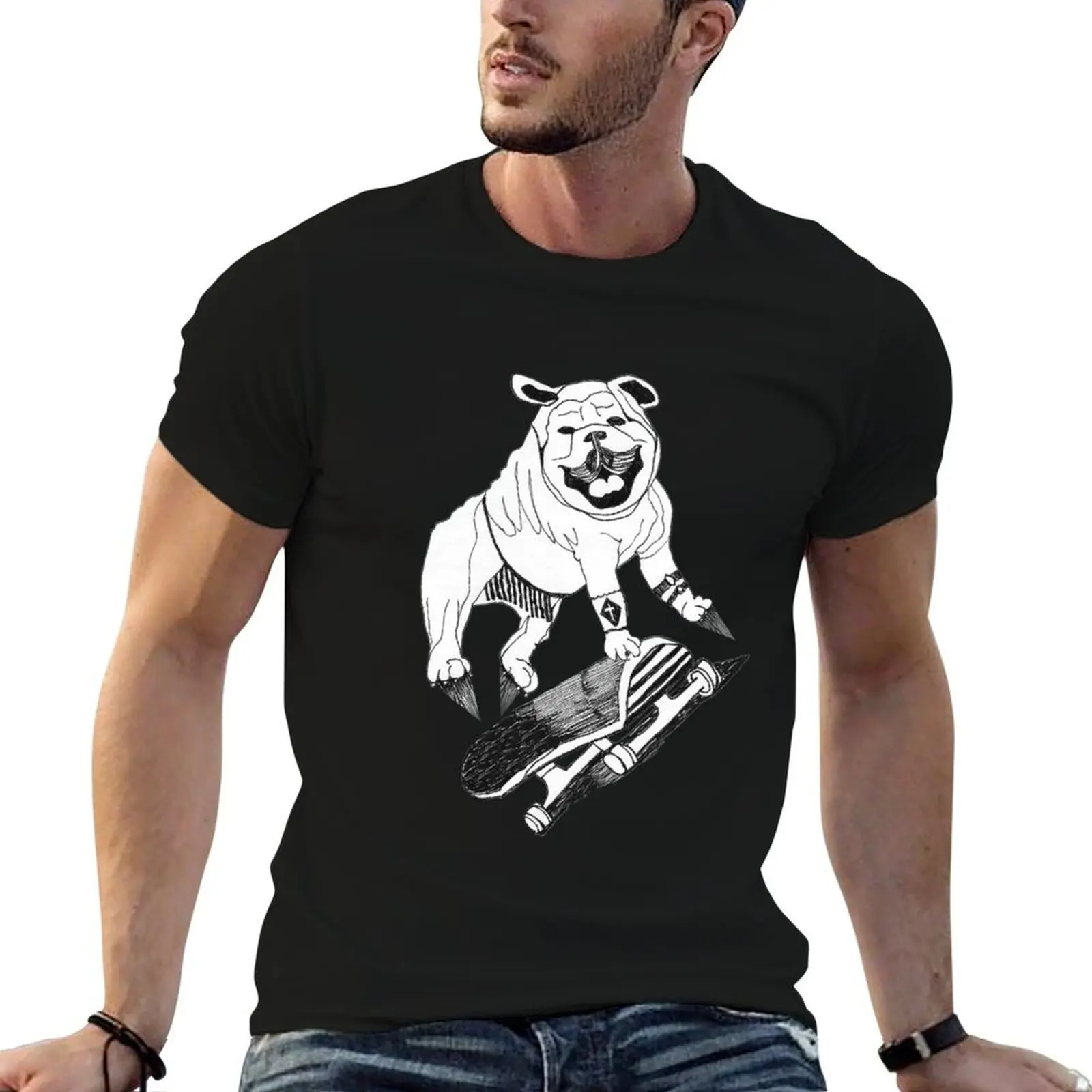 

Skateboarding Bulldog Drawing color3 T-Shirt t shirts cotton 100% graphic t shirts for man T-Shirt