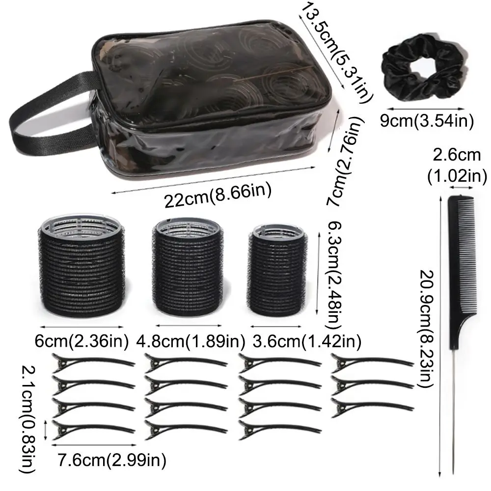 35-teiliges schwarzes Selbsthaftendes Lockenwickler-Set, DIY 3 Größen Lockenwickler, hitzefreie Lockenwickler, leichtgewichtig mit Kamm, Lockenwickler für lockiges Haar – Detail 1