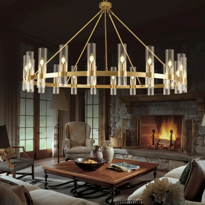 Chandeliers Gold Wagon Wheel Chandelier 60 Inch Chandelier with Glass Shade 20 Light Chandelier for Living Room,  Chandeliers