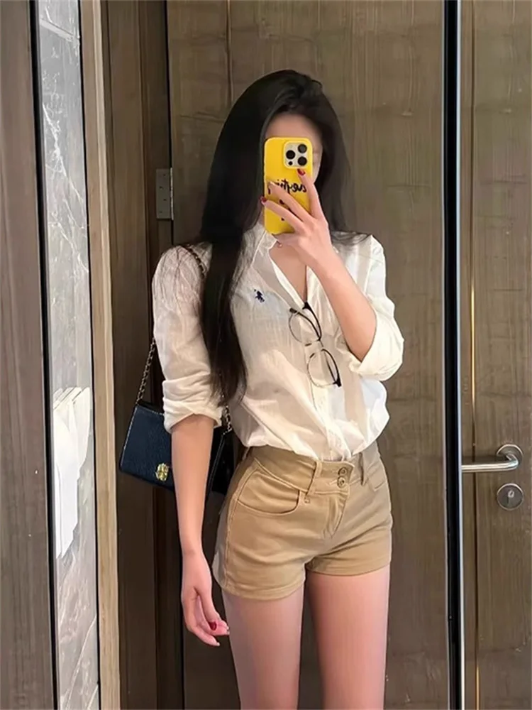 

Эластичные джинсовые брюки цвета хаки больших размеров, женские осенние брюки с высокой талией для похудения в стиле ретро, американские прямые шорты трапециевидной формы