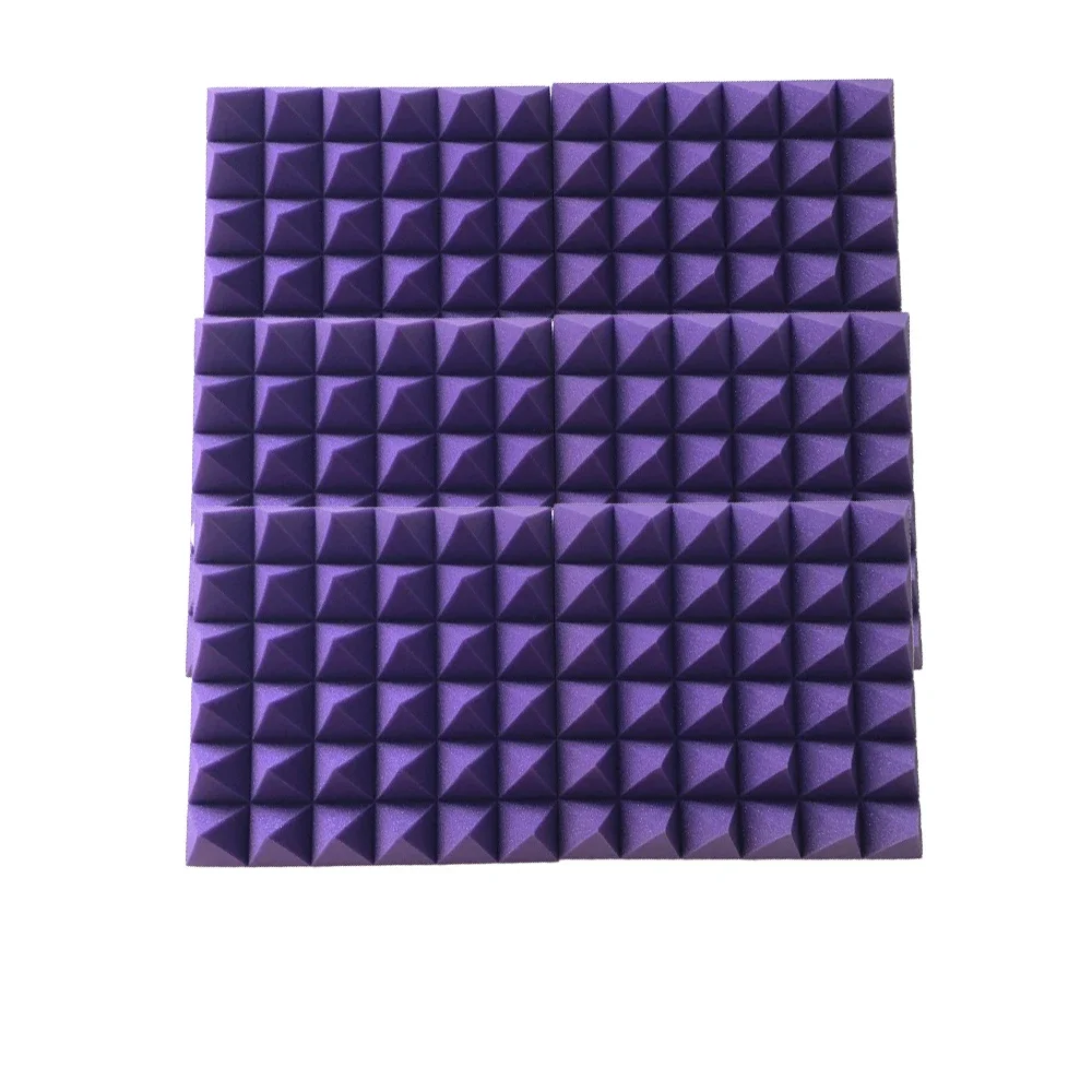 6PCS Hot Foam Pyramid Tiles Acoustic Foam Panel Soundproof And Sound Proofing Sponge in Purple