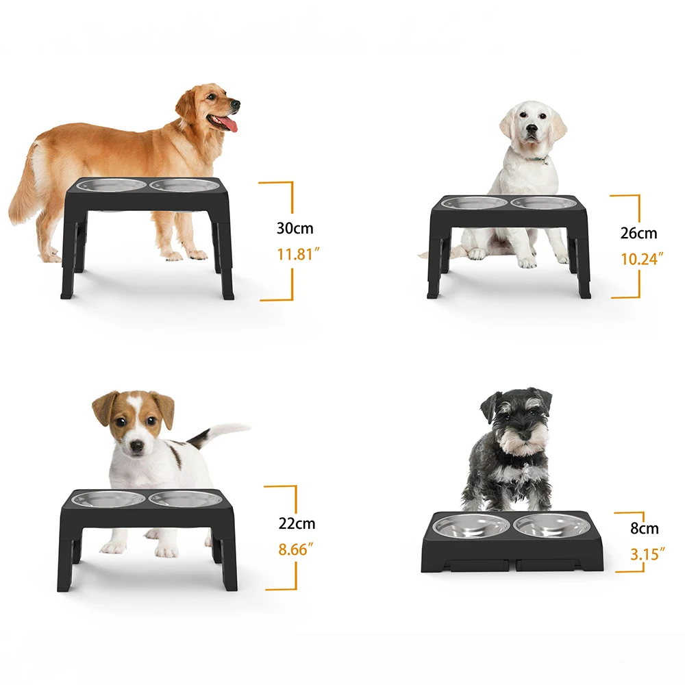 Imagem -04 - Elevado Dog Bowls para Cães Grandes Médios e Pequenos Levantado Dog Bowl Stand Aço Inoxidável Food Bowls4 Alturas Ajustáveis