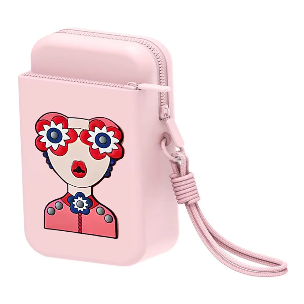 

Cute Silicone Cosmetic Bag Double-layer Multi-purpose Coin Purse with Wrist Strap Travel Pouch Women