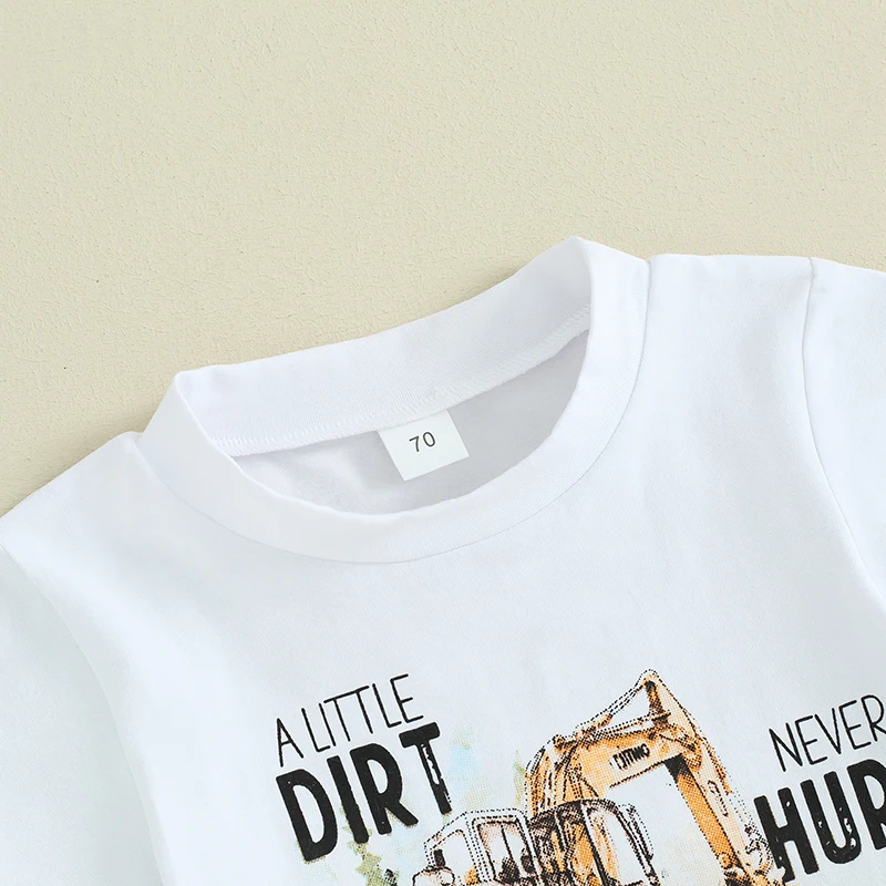 Toddler Baby Boys Excavator Outfits A Little Dirt Never Hurt Truck Print T Shirt Shorts Summer Clothes Sets