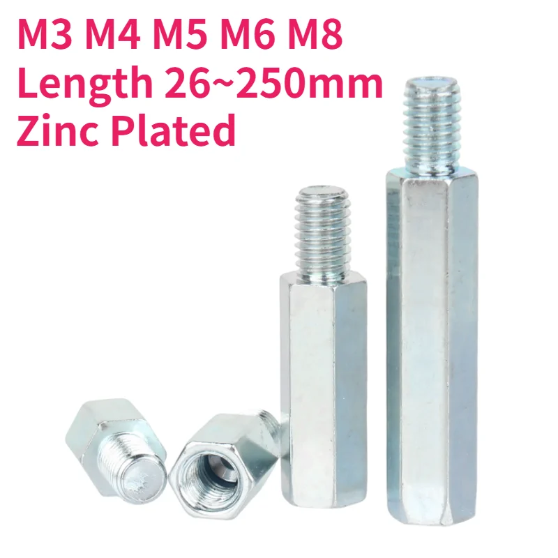 M3 M4 M5 M6 M8 Zinc Plated Hex Standoff Male to Female Spacer Screw Column Pillars Bolt PCB Support Length 26~250mm