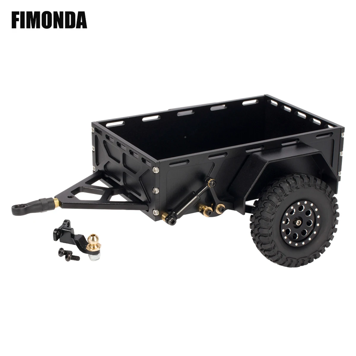 

Aluminum Alloy 1/18 Scale Utility Trailer with Hitch Mount Tow Hook for Small RC Crawler TRX4M Defender Bronco K10 High Trail