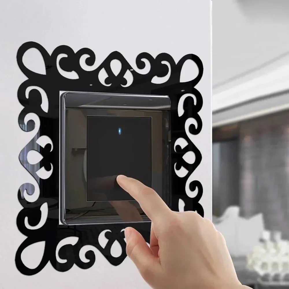 4pcs/set 88mmX88mm Mirror Edge Light Switch Cover Wall Stickers Surround Socket Frame Wall Sticker DIY Office Home Decoration