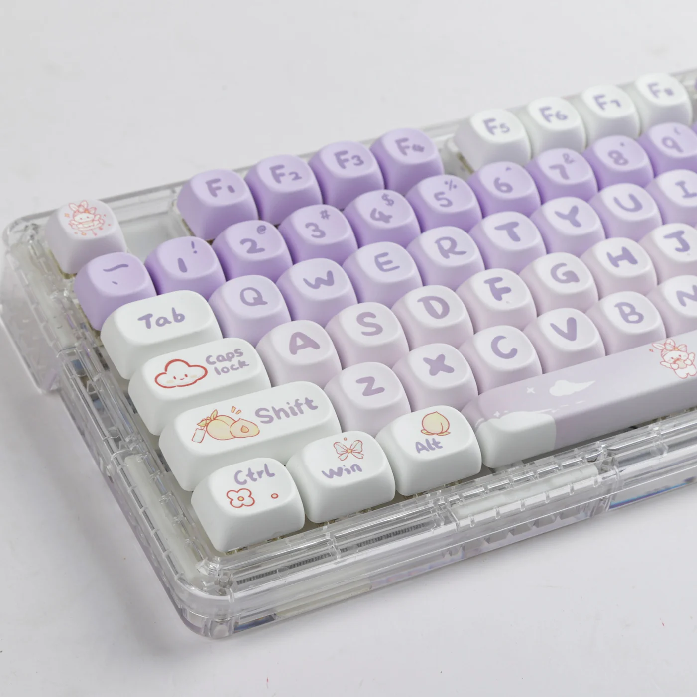 142 Keys Purple Bunny PBT Keycaps MOA Profile Thermal Sublimated Keycap Set for Mx Cherry Gateron Switch Mechanical Keyboard Kit